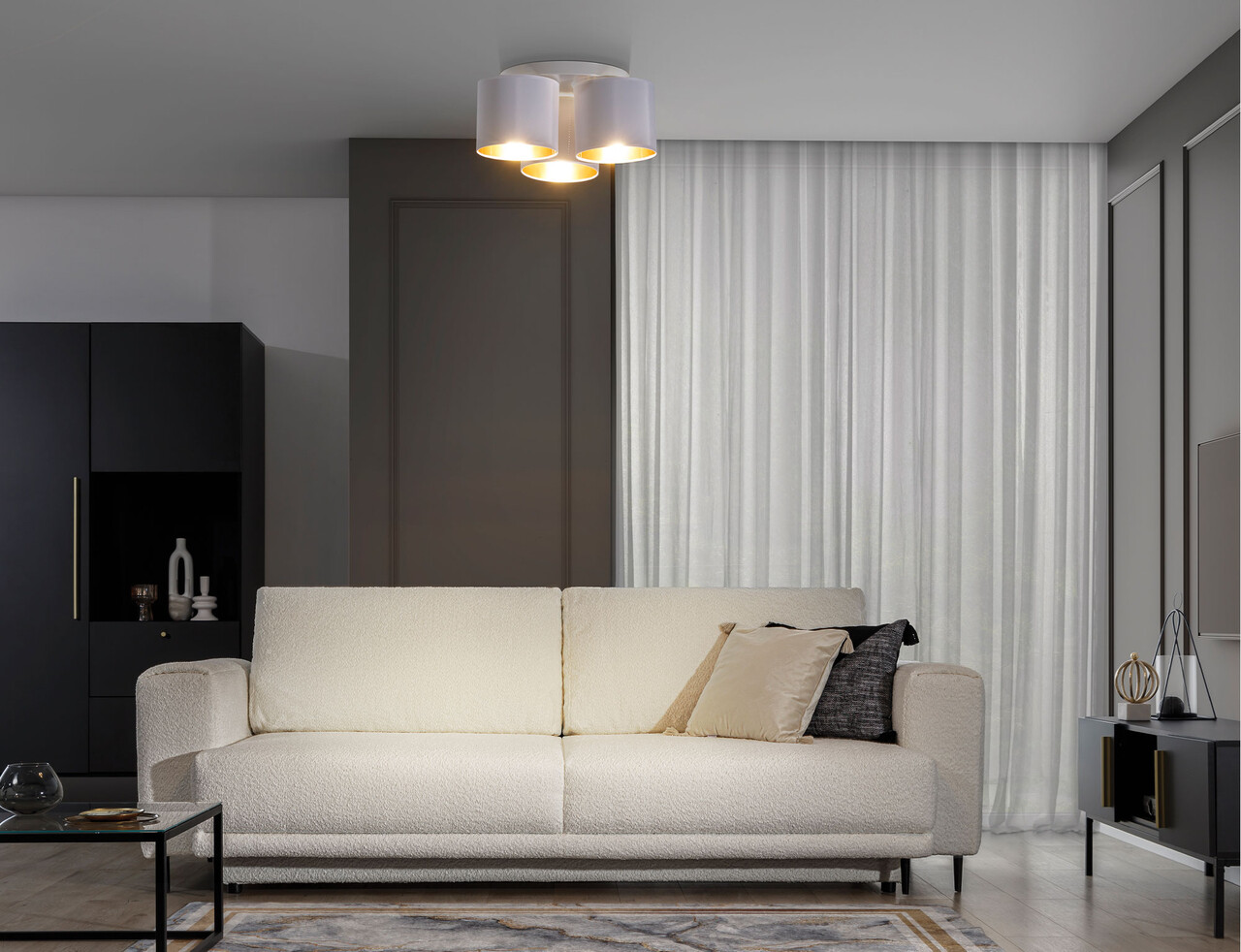 Plafoniera ELTAP, Vespillo, 45x18 cm, 3xE27, 15W, otel/PVC, alb/auriu - imagine 6